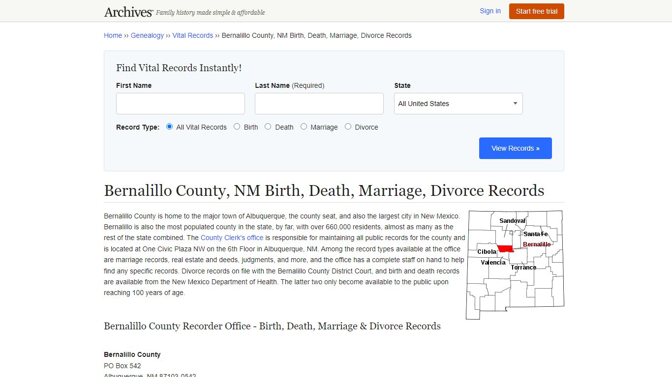 Bernalillo County, NM Birth, Death, Marriage, Divorce Records